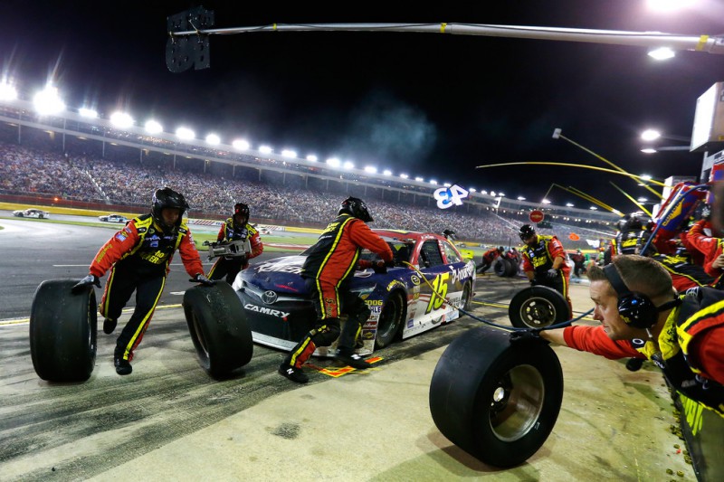 Clint Bowyer, driver of the #15 Cherry 5-hour Energy/Special Operations Warrior Foundation Toyota, pits during the NASCAR Sprint Cup Series Coca-Cola 600 at Charlotte Motor Speedway on May 24, 2015 in Charlotte, North Carolina. 