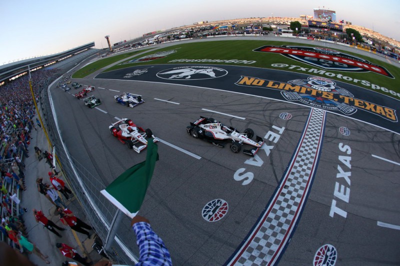Will Power of Australia, driver of the #1 Verizon Team Penske Chevrolet, leads the field to the start of the Verizon IndyCar Series Firestone 600 at Texas Motor Speedway on June 6, 2015 in Fort Worth, Texas. 