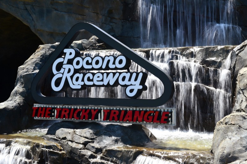 A general view of the recently installed water feature at the entrance to Pocono Raceway on June 7, 2015 in Long Pond, Pennsylvania. 
