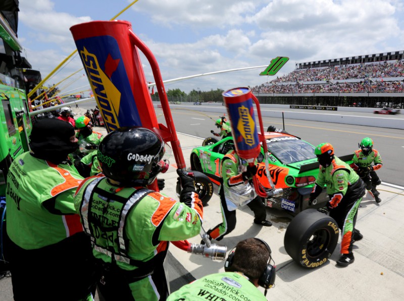 Danica Patrick, driver of the #10 GoDaddy Chevrolet, pits during the NASCAR Sprint Cup Series Axalta 'We Paint Winners' 400 at Pocono Raceway on June 7, 2015 in Long Pond, Pennsylvania. 