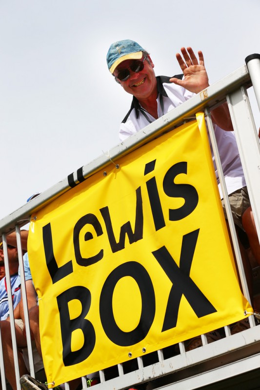 A fan of Lewis Hamilton of Great Britain and Mercedes GP cheers on his driver during the Canadian Formula One Grand Prix at Circuit Gilles Villeneuve on June 7, 2015 in Montreal, Canada.