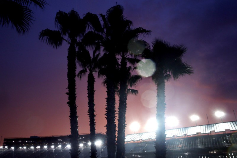 Palm trees are seen during a rain delay of the NASCAR Sprint Cup Series Coke Zero 400 Powered by Coca-Cola at Daytona International Speedway on July 5, 2015 in Daytona Beach, Florida. Palm trees are seen during a rain delay of the NASCAR Sprint Cup Series Coke Zero 400 Powered by Coca-Cola at Daytona International Speedway on July 5, 2015 in Daytona Beach, Florida.
