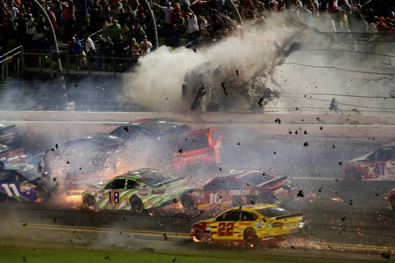 Austin Dillon, driver of the #3 Bass Pro Shops Chevrolet, is involved in an incident following the checkered flag during the NASCAR Sprint Cup Series Coke Zero 400 Powered by Coca-Cola at Daytona International Speedway on July 6, 2015 in Daytona Beach, Florida. Austin Dillon, driver of the #3 Bass Pro Shops Chevrolet, is involved in an incident following the checkered flag during the NASCAR Sprint Cup Series Coke Zero 400 Powered by Coca-Cola at Daytona International Speedway on July 6, 2015 in Daytona Beach, Florida.