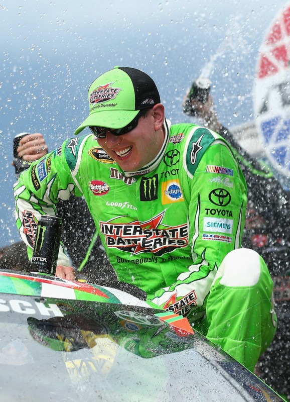 Kyle Busch, driver of the #18 Interstate Batteries Toyota, celebrates in Victory Lane after winning the NASCAR Sprint Cup Series 5-Hour ENERGY 301 at New Hampshire Motor Speedway on July 19, 2015 in Loudon, New Hampshire. Kyle Busch, driver of the #18 Interstate Batteries Toyota, celebrates in Victory Lane after winning the NASCAR Sprint Cup Series 5-Hour ENERGY 301 at New Hampshire Motor Speedway on July 19, 2015 in Loudon, New Hampshire.