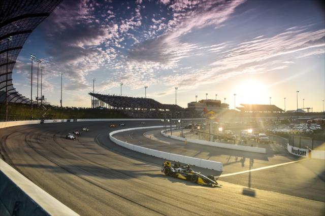 Josef Newgarden rolls through Turns 1 and 2 during the early stages of the Iowa Corn 300 at Iowa Speedway. Josef Newgarden rolls through Turns 1 and 2 during the early stages of the Iowa Corn 300 at Iowa Speedway.