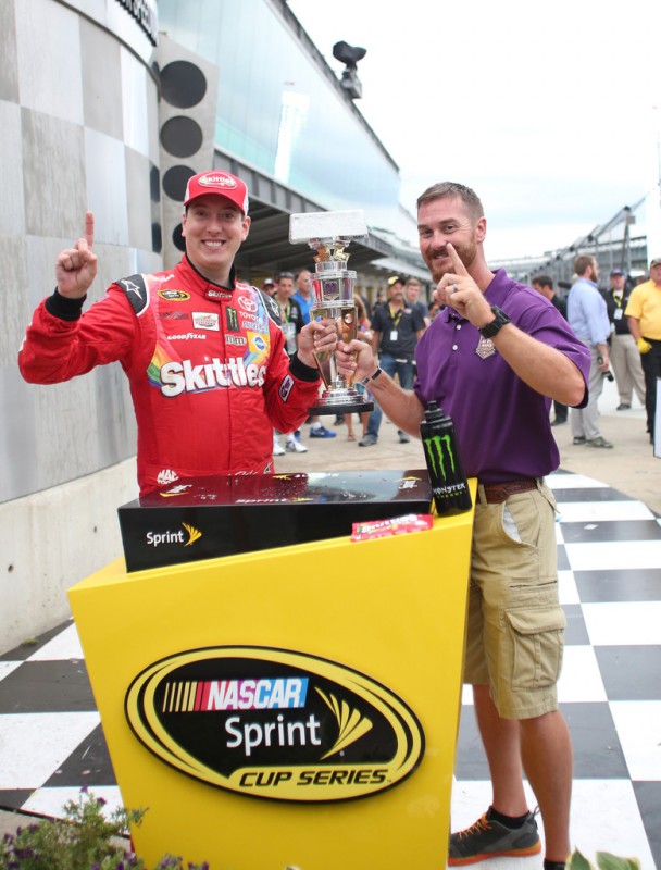 Kyle Busch celebrates with Jeff Kyle after winning the Crown Royal Presents The Jeff Kyle 400 At The Brickyard at Indianapolis Motorspeedway on July 26, 2015 in Indianapolis, Indiana. Kyle Busch celebrates with Jeff Kyle after winning the Crown Royal Presents The Jeff Kyle 400 At The Brickyard at Indianapolis Motorspeedway on July 26, 2015 in Indianapolis, Indiana.