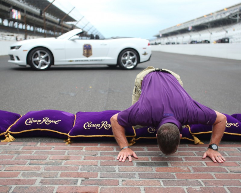 U.S. Marine Corps Sergeant Jeff Kyle Poses on the Yard of Bricks Following the Crown Royal Presents The Jeff Kyle 400 At The Brickyard at Indianapolis Motorspeedway on July 26, 2015 in Indianapolis, Indiana. 