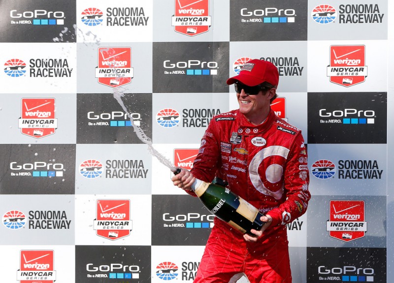 Scott Dixon of New Zealand, driver of the #9 Target Chip Ganassi Racing Chevrolet Dallara celebrates winning the Verizon IndyCar Series GoPro Grand Prix of Sonoma at Sonoma Raceway on August 30, 2015 in Sonoma, California. Dixon clinched the championship with his win. 