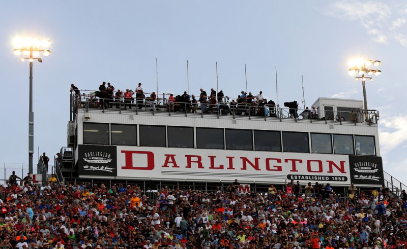A general view of the frontstretch pressbox during the NASCAR Sprint Cup Series Bojangles' Southern 500 at Darlington Raceway on September 6, 2015 in Darlington, South Carolina. A general view of the frontstretch pressbox during the NASCAR Sprint Cup Series Bojangles' Southern 500 at Darlington Raceway on September 6, 2015 in Darlington, South Carolina.