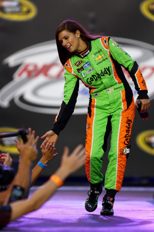 Danica Patrick, driver of the #10 GoDaddy Chevrolet, is introduced prior to the NASCAR Sprint Cup Series Federated Auto Parts 400 at Richmond International Raceway on September 12, 2015 in Richmond, Virginia. Danica Patrick, driver of the #10 GoDaddy Chevrolet, is introduced prior to the NASCAR Sprint Cup Series Federated Auto Parts 400 at Richmond International Raceway on September 12, 2015 in Richmond, Virginia.