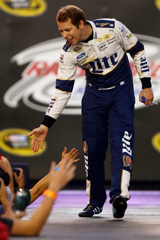 Brad Keselowski, driver of the #2 Miller Lite Ford, is introduced prior to the NASCAR Sprint Cup Series Federated Auto Parts 400 at Richmond International Raceway on September 12, 2015 in Richmond, Virginia. Brad Keselowski, driver of the #2 Miller Lite Ford, is introduced prior to the NASCAR Sprint Cup Series Federated Auto Parts 400 at Richmond International Raceway on September 12, 2015 in Richmond, Virginia.