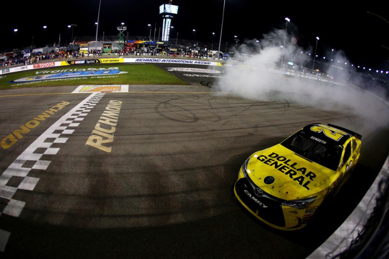 Matt Kenseth, driver of the #20 Dollar General Toyota, celebrates with a burnout after winning the NASCAR Sprint Cup Series Federated Auto Parts 400 at Richmond International Raceway on September 12, 2015 in Richmond, Virginia. Matt Kenseth, driver of the #20 Dollar General Toyota, celebrates with a burnout after winning the NASCAR Sprint Cup Series Federated Auto Parts 400 at Richmond International Raceway on September 12, 2015 in Richmond, Virginia.
