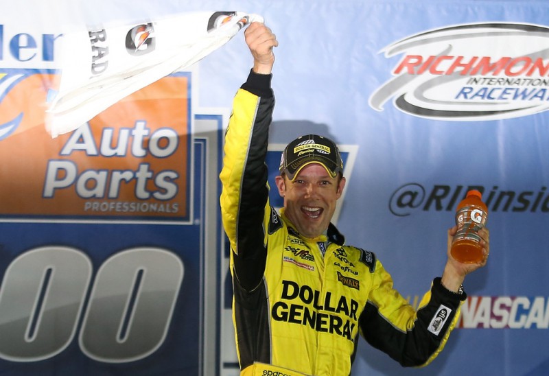 Matt Kenseth, driver of the #20 Dollar General Toyota, celebrates in Victory Lane after winning the NASCAR Sprint Cup Series Federated Auto Parts 400 at Richmond International Raceway on September 12, 2015 in Richmond, Virginia. Matt Kenseth, driver of the #20 Dollar General Toyota, celebrates in Victory Lane after winning the NASCAR Sprint Cup Series Federated Auto Parts 400 at Richmond International Raceway on September 12, 2015 in Richmond, Virginia.