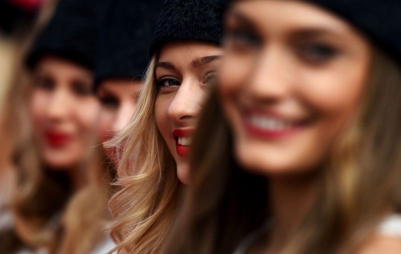 Grid girls pose during the drivers' parade before the Formula One Grand Prix of Russia at Sochi Autodrom on October 11, 2015 in Sochi, Russia. Grid girls pose during the drivers' parade before the Formula One Grand Prix of Russia at Sochi Autodrom on October 11, 2015 in Sochi, Russia.