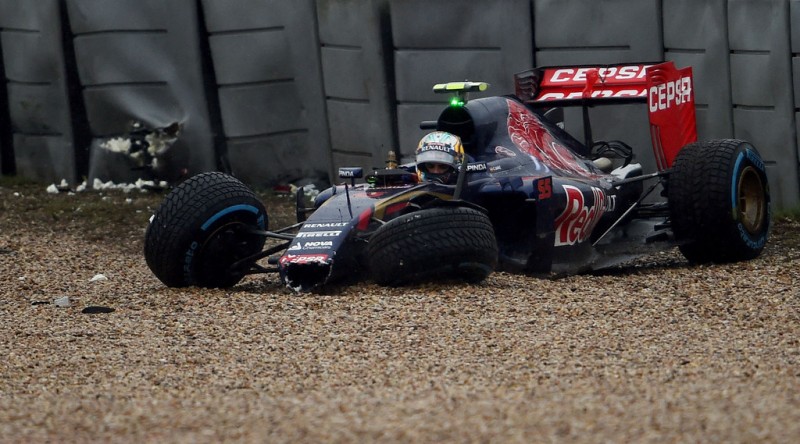 Carlos Sainz of Spain and Scuderia Toro Rosso sits in his car after crashing during qualifying before the United States Formula One Grand Prix at Circuit of The Americas on October 25, 2015 in Austin, United States. Carlos Sainz of Spain and Scuderia Toro Rosso sits in his car after crashing during qualifying before the United States Formula One Grand Prix at Circuit of The Americas on October 25, 2015 in Austin, United States.