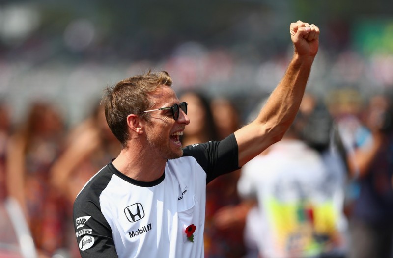 Jenson Button of Great Britain and McLaren Honda takes part in the drivers' parade before the Formula One Grand Prix of Mexico at Autodromo Hermanos Rodriguez on November 1, 2015 in Mexico City, Mexico. Jenson Button of Great Britain and McLaren Honda takes part in the drivers' parade before the Formula One Grand Prix of Mexico at Autodromo Hermanos Rodriguez on November 1, 2015 in Mexico City, Mexico.