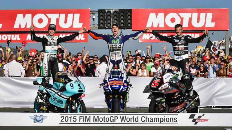2015 FIM MotoGP, Moto2 and Moto3 champions. 2015 FIM MotoGP, Moto2 and Moto3 champions.