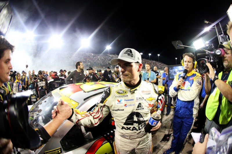 Jeff Gordon, driver of the #24 AXALTA Chevrolet, climbs from his car after placing sixth in the NASCAR Sprint Cup Series Ford EcoBoost 400 at Homestead-Miami Speedway on November 22, 2015 in Homestead, Florida. Jeff Gordon, driver of the #24 AXALTA Chevrolet, climbs from his car after placing sixth in the NASCAR Sprint Cup Series Ford EcoBoost 400 at Homestead-Miami Speedway on November 22, 2015 in Homestead, Florida.