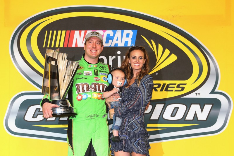 Kyle Busch, driver of the #18 M&M's Crispy Toyota, celebrates with his son Brexton and wife Samantha in Victory Lane after winning the series championship and the NASCAR Sprint Cup Series Ford EcoBoost 400 at Homestead-Miami Speedway on November 22, 2015 in Homestead, Florida. Kyle Busch, driver of the #18 M&M's Crispy Toyota, celebrates with his son Brexton and wife Samantha in Victory Lane after winning the series championship and the NASCAR Sprint Cup Series Ford EcoBoost 400 at Homestead-Miami Speedway on November 22, 2015 in Homestead, Florida.
