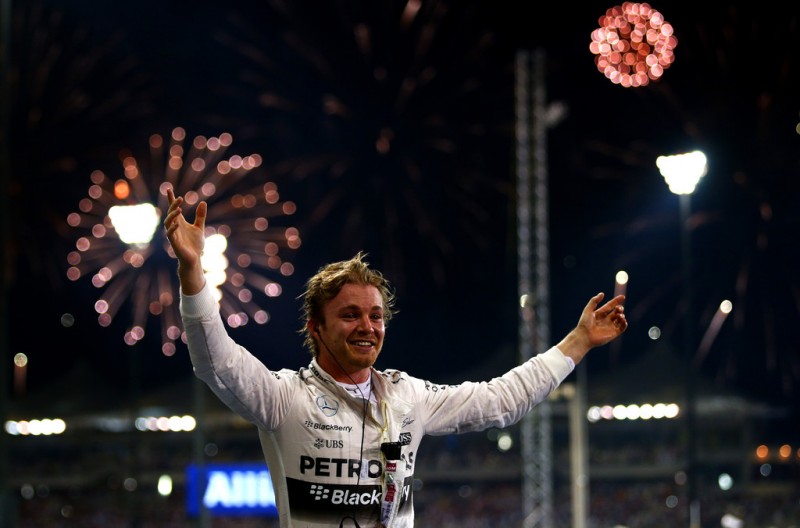 Nico Rosberg of Germany and Mercedes GP celebrates in Parc Ferme after winning the Abu Dhabi Formula One Grand Prix at Yas Marina Circuit on November 29, 2015 in Abu Dhabi, United Arab Emirates. Nico Rosberg of Germany and Mercedes GP celebrates in Parc Ferme after winning the Abu Dhabi Formula One Grand Prix at Yas Marina Circuit on November 29, 2015 in Abu Dhabi, United Arab Emirates.