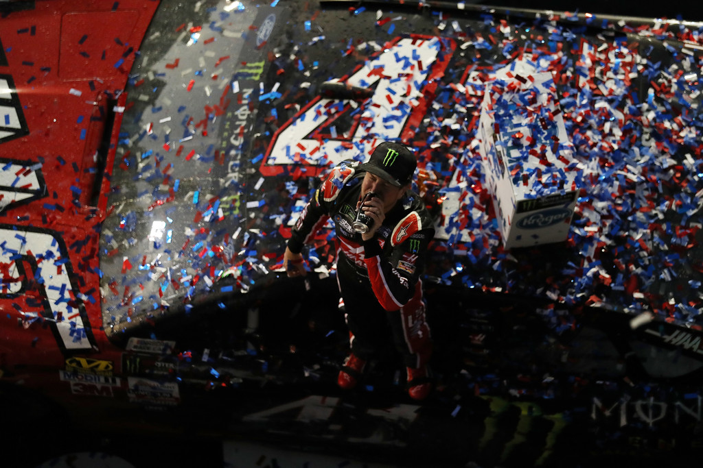Kurt Busch, driver of the #41 Haas Automation/Monster Energy Ford, celebrates in Victory Lane after winning the 59th Annual DAYTONA 500 at Daytona International Speedway on February 26, 2017 in Daytona Beach, Florida. Kurt Busch, driver of the #41 Haas Automation/Monster Energy Ford, celebrates in Victory Lane after winning the 59th Annual DAYTONA 500 at Daytona International Speedway on February 26, 2017 in Daytona Beach, Florida.