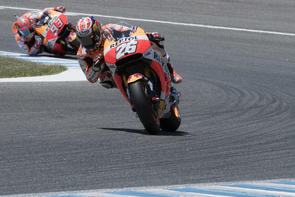 Dani Pedrosa of Spain and Repsol Honda Team leads Marc Marquez of Spain and Repsol Honda Team during the MotoGP race during the MotoGp of Spain - Race at Circuito de Jerez on May 7, 2017 in Jerez de la Frontera, Spain. Dani Pedrosa of Spain and Repsol Honda Team leads Marc Marquez of Spain and Repsol Honda Team during the MotoGP race during the MotoGp of Spain - Race at Circuito de Jerez on May 7, 2017 in Jerez de la Frontera, Spain.