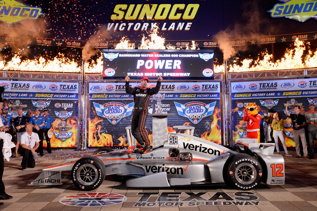 Will Power, driver of the #12 Verizon Team Penske Chevrolet, celebrates in Victory Lane after winning the Verizon IndyCar Series Rainguard Water Sealers 600 at Texas Motor Speedway on June 10, 2017 in Fort Worth, Texas. Will Power, driver of the #12 Verizon Team Penske Chevrolet, celebrates in Victory Lane after winning the Verizon IndyCar Series Rainguard Water Sealers 600 at Texas Motor Speedway on June 10, 2017 in Fort Worth, Texas.