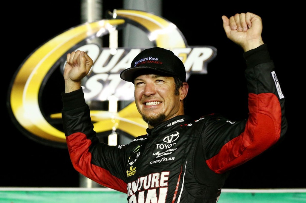 Martin Truex Jr., driver of the #78 Furniture Row/Denver Mattress Toyota, winner of the Monster Energy NASCAR Cup Series Quaker State 400 presented by Advance Auto Parts at Kentucky Speedway on July 8, 2017 in Sparta, Kentucky. Martin Truex Jr., driver of the #78 Furniture Row/Denver Mattress Toyota, winner of the Monster Energy NASCAR Cup Series Quaker State 400 presented by Advance Auto Parts at Kentucky Speedway on July 8, 2017 in Sparta, Kentucky.