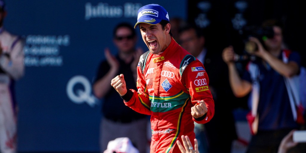 Winner of the first Hydro-Quebec Montreal ePrix and Formula-E 2017 season champion, Lucas di Grassi. Winner of the first Hydro-Quebec Montreal ePrix and Formula-E 2017 season champion, Lucas di Grassi.