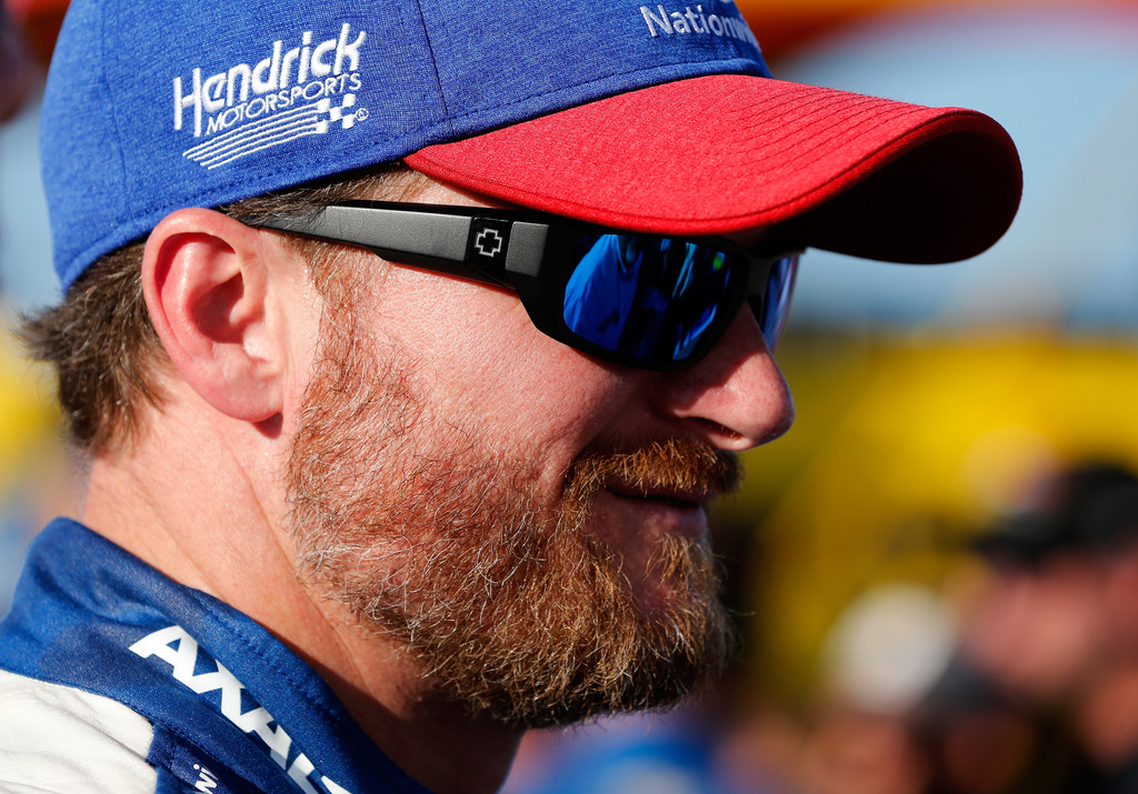 Dale Earnhardt Jr., driver of the #88 Nationwide Throwback Chevrolet, stands on the grid prior to the Monster Energy NASCAR Cup Series Bojangles' Southern 500 at Darlington Raceway on September 3, 2017 in Darlington, South Carolina. Dale Earnhardt Jr., driver of the #88 Nationwide Throwback Chevrolet, stands on the grid prior to the Monster Energy NASCAR Cup Series Bojangles' Southern 500 at Darlington Raceway on September 3, 2017 in Darlington, South Carolina.