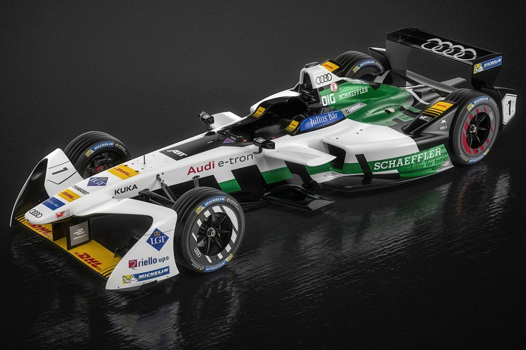 Audi e-tron FE04 during the presentation. Audi e-tron FE04 during the presentation.