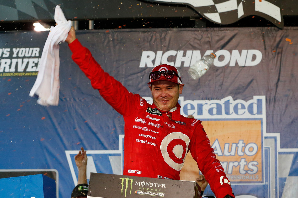 Kyle Larson, driver of the #42 Target Chevrolet, celebrates in Victory Lane after winning the Monster Energy NASCAR Cup Series Federated Auto Parts 400 at Richmond Raceway on September 9, 2017 in Richmond, Virginia. Kyle Larson, driver of the #42 Target Chevrolet, celebrates in Victory Lane after winning the Monster Energy NASCAR Cup Series Federated Auto Parts 400 at Richmond Raceway on September 9, 2017 in Richmond, Virginia.