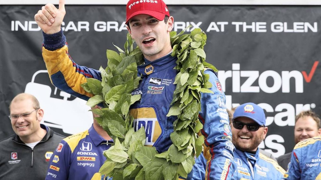 Alexander Rossi - winner of the 2017 IndyCar Grand Prix at The Glen. Alexander Rossi - winner of the 2017 IndyCar Grand Prix at The Glen.