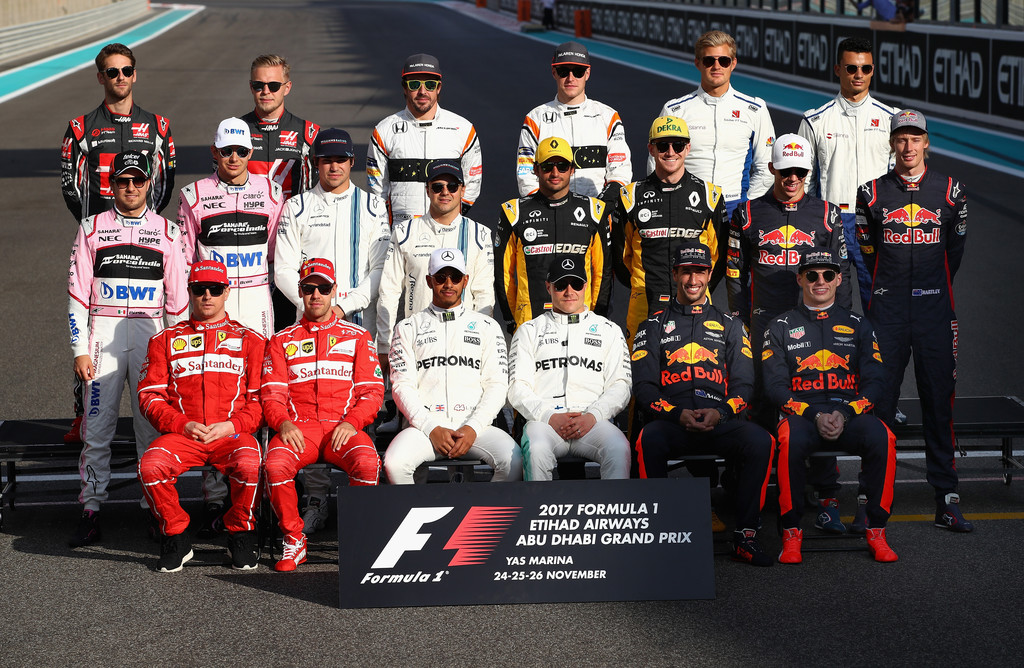 The F1 Drivers Class of 2017 photo before the Abu Dhabi Formula One Grand Prix at Yas Marina Circuit on November 26, 2017 in Abu Dhabi, United Arab Emirates. The F1 Drivers Class of 2017 photo before the Abu Dhabi Formula One Grand Prix at Yas Marina Circuit on November 26, 2017 in Abu Dhabi, United Arab Emirates.