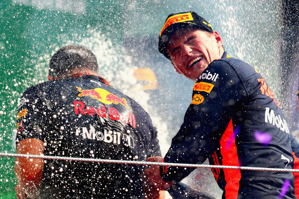 Race winner Max Verstappen of Netherlands and Red Bull Racing celebrates on the podium during the Formula One Grand Prix of Mexico at Autodromo Hermanos Rodriguez on October 29, 2017 in Mexico City, Mexico. Race winner Max Verstappen of Netherlands and Red Bull Racing celebrates on the podium during the Formula One Grand Prix of Mexico at Autodromo Hermanos Rodriguez on October 29, 2017 in Mexico City, Mexico.