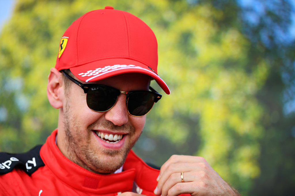 Sebastian Vettel of Germany and Ferrari poses for a photo in the Paddock during previews ahead of the F1 Grand Prix of Australia at Melbourne Grand Prix Circuit on March 12, 2020 in Melbourne, Australia. Sebastian Vettel of Germany and Ferrari poses for a photo in the Paddock during previews ahead of the F1 Grand Prix of Australia at Melbourne Grand Prix Circuit on March 12, 2020 in Melbourne, Australia.